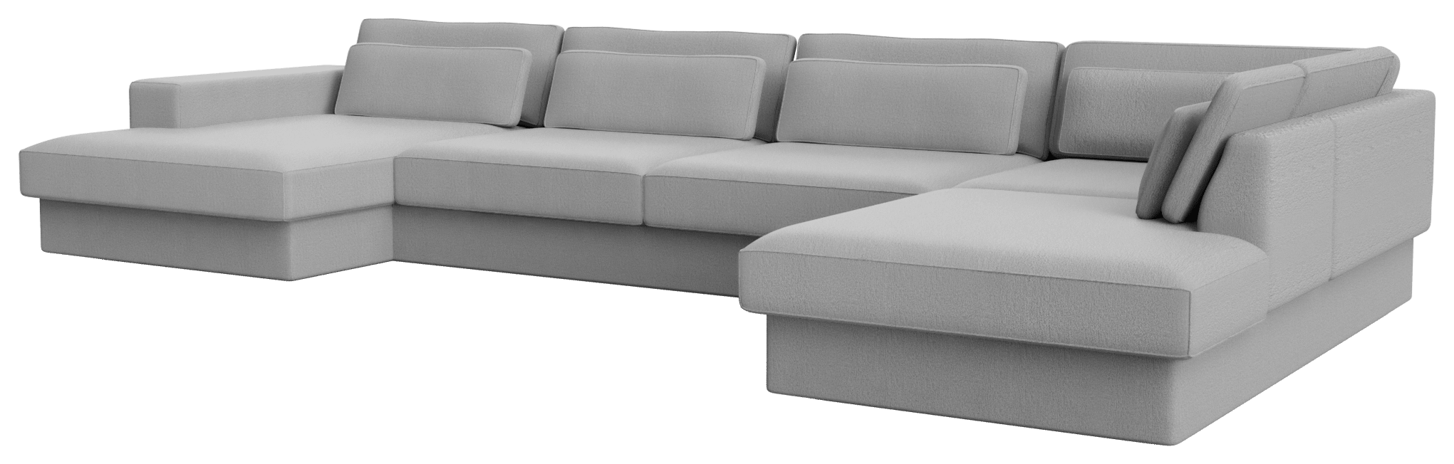 Minato sofa in Capucine Silver with left divan and right longchair, featuring modern design and plush upholstery for comfortable seating.