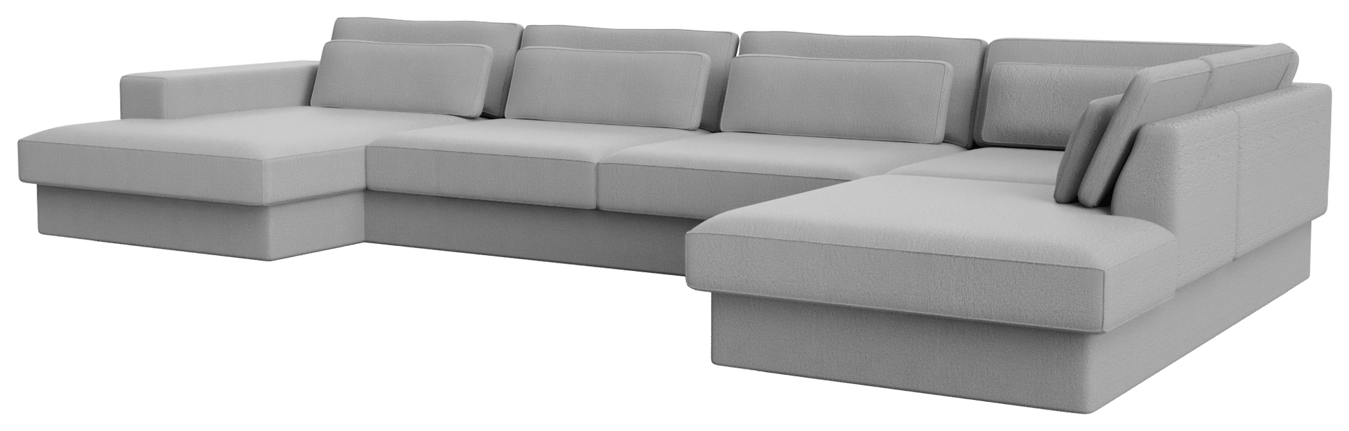 Minato sofa in Capucine Silver with left divan and right longchair, featuring modern design and plush upholstery for comfortable seating.