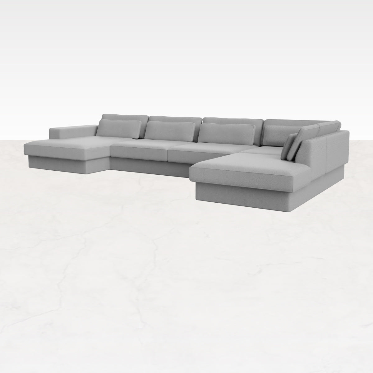 My Store Minato sofa in Capucine Silver, 5-seater with divan on the left and longchair on the right, showcasing modern living room furniture.