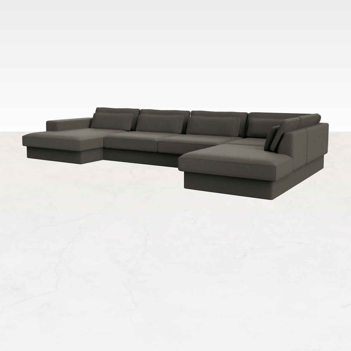 Dark grey MINATO sofa by My Store, 5-seater divan left with longchair right, featuring plush cushions and modern design.