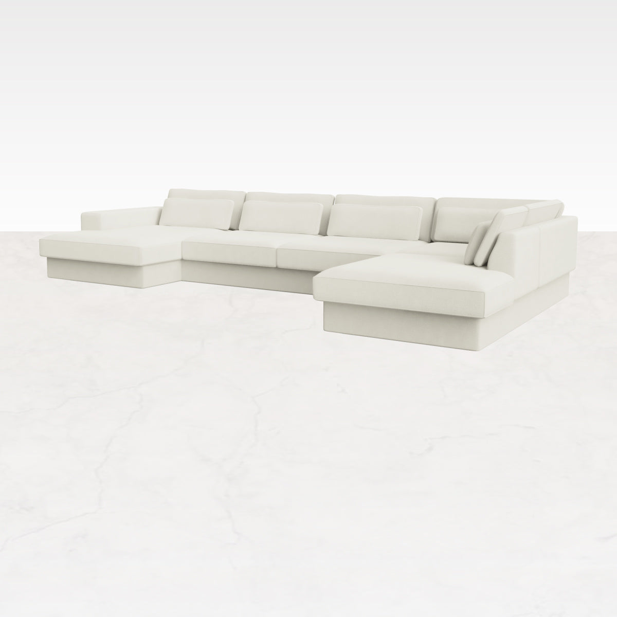Off-white MINATO sofa by My Store, 5-seater divan left with longchair right, featuring plush cushions and modern design.