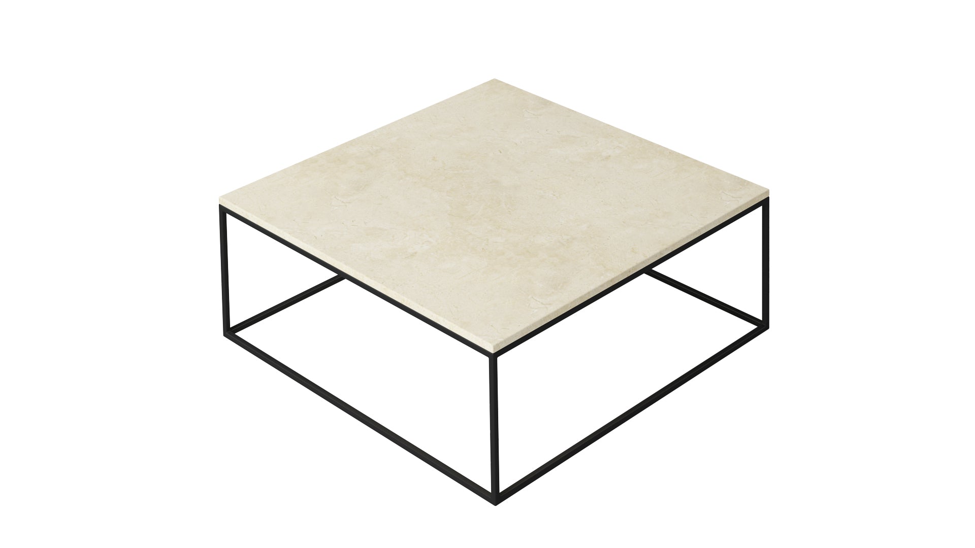 Square marble coffee table with a glossy Crema Marfil beige finish, showcasing a sleek and modern design.