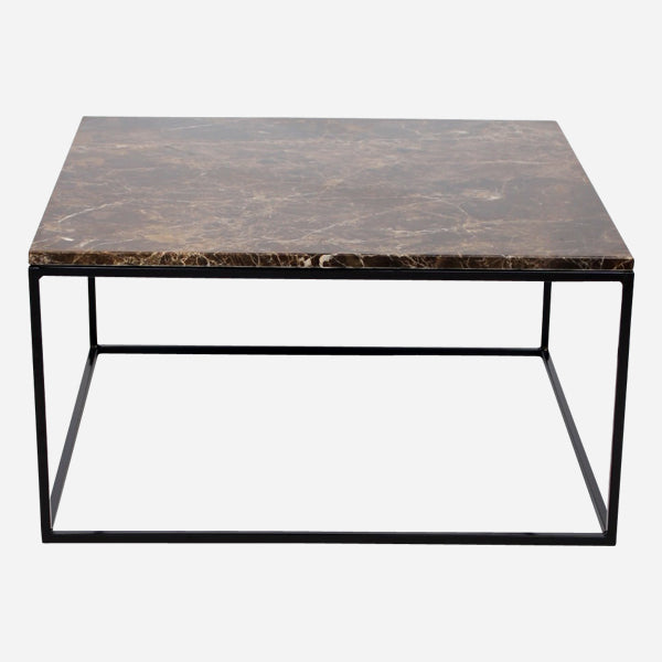 Dark Emperador brown square marble coffee table with glossy finish, featuring a modern design and sturdy construction.