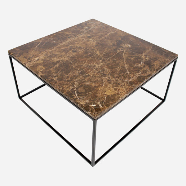 Dark Emperador brown square marble coffee table with glossy finish, 60x60 cm, from My Store.