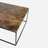 Dark Emperador brown square marble coffee table with glossy finish, modern design, and sturdy base.