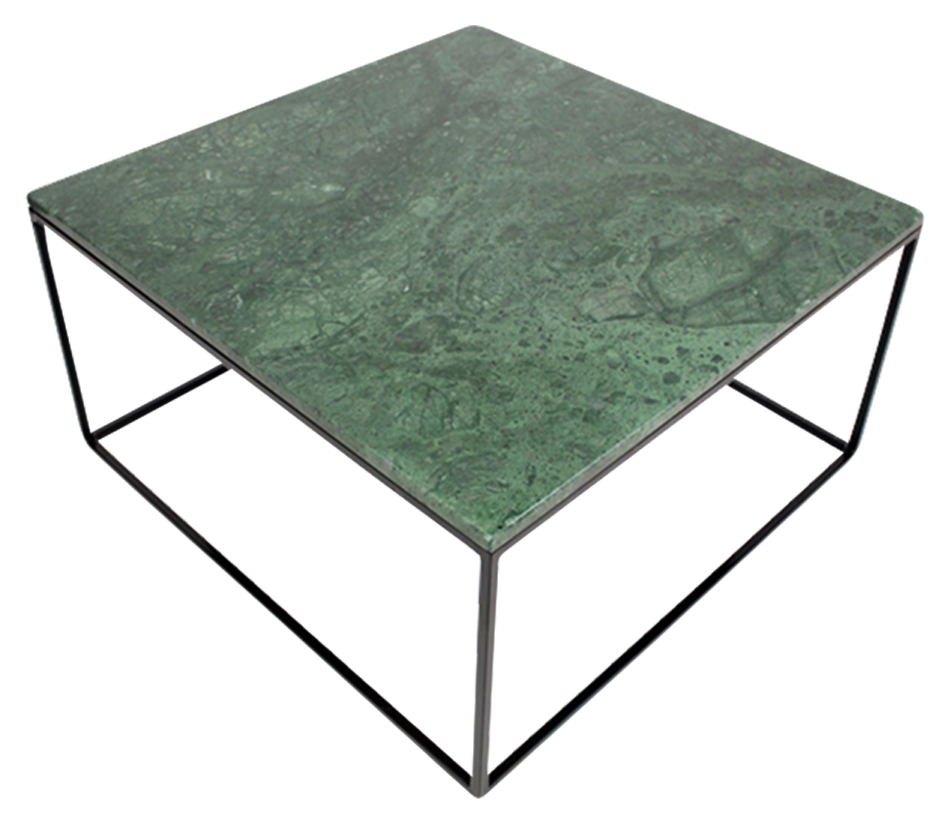 Square marble coffee table in India Green with a glossy finish, featuring a modern design and sturdy construction.