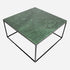Square marble coffee table in glossy India Green with a sleek, modern design, featuring a polished surface and sturdy base.