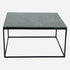 Square marble coffee table with glossy India Green surface and sleek design, perfect for modern living rooms.