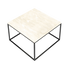 Square marble coffee table in travertine finish with a sleek modern design, perfect for living room decor.