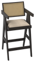 Upholstered off-white barstool with dark brown wooden legs, Pierre style, 65 cm height, modern seating for kitchen or bar area.