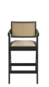 Upholstered off-white barstool with dark brown legs and seat, featuring a Pierre brand design and a 65 cm height.