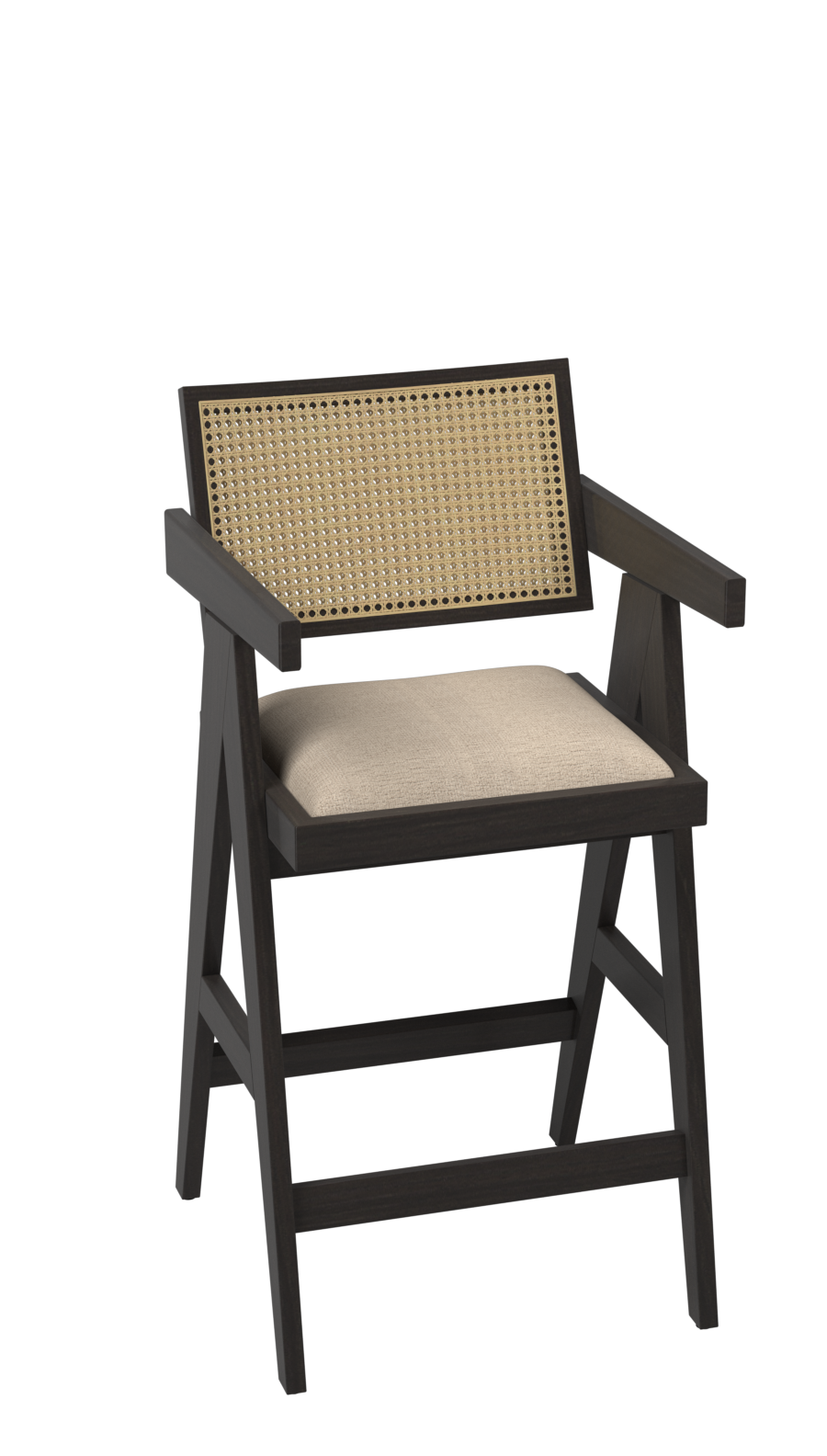 Off-white upholstered Pierre barstool with dark brown legs, 65cm height, modern design for stylish seating.