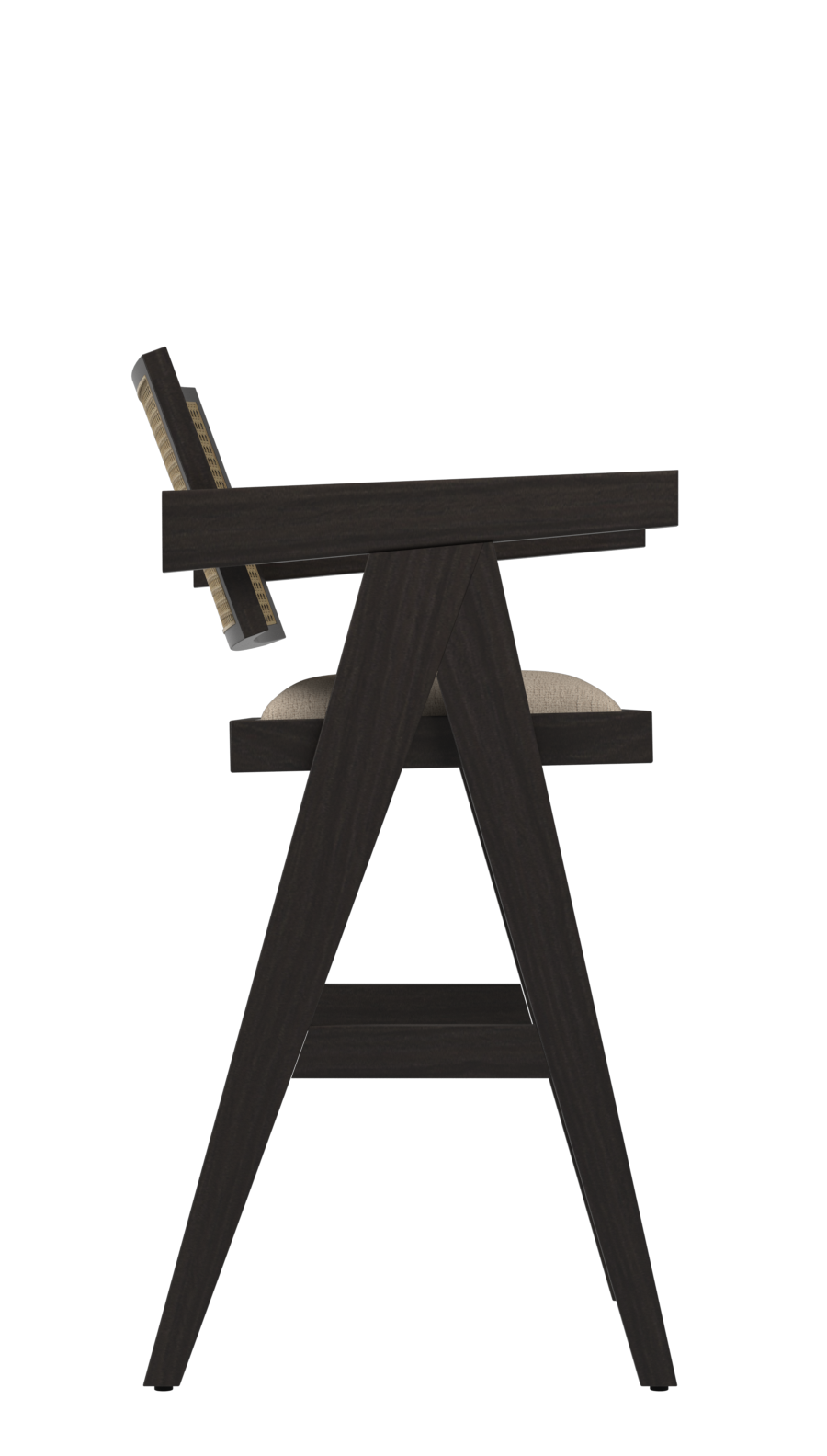 Upholstered off-white barstool with dark brown Pierre frame, 65 cm height, modern design, from My Store.
