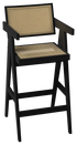 Black rattan seat barstool named Pierre with a sleek design, featuring a sturdy frame and comfortable seating.