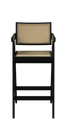 Black Pierre barstool with rattan seat, 65cm height and 88cm width, modern seating with stylish rattan design.