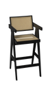 Black rattan seat barstool named Pierre, featuring a modern design, shown from the side with a sturdy frame.