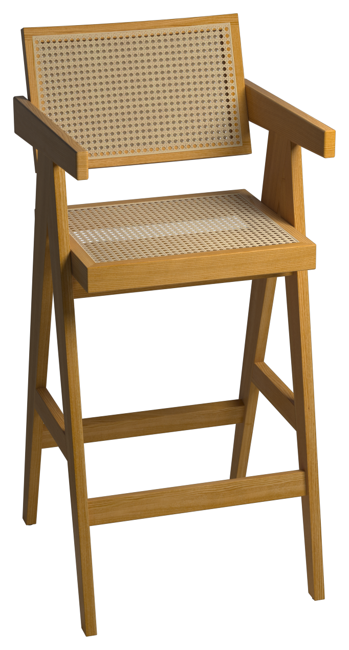 Brown rattan seat barstool with Pierre design, 65-88 cm height, featuring a sturdy frame and stylish natural finish.