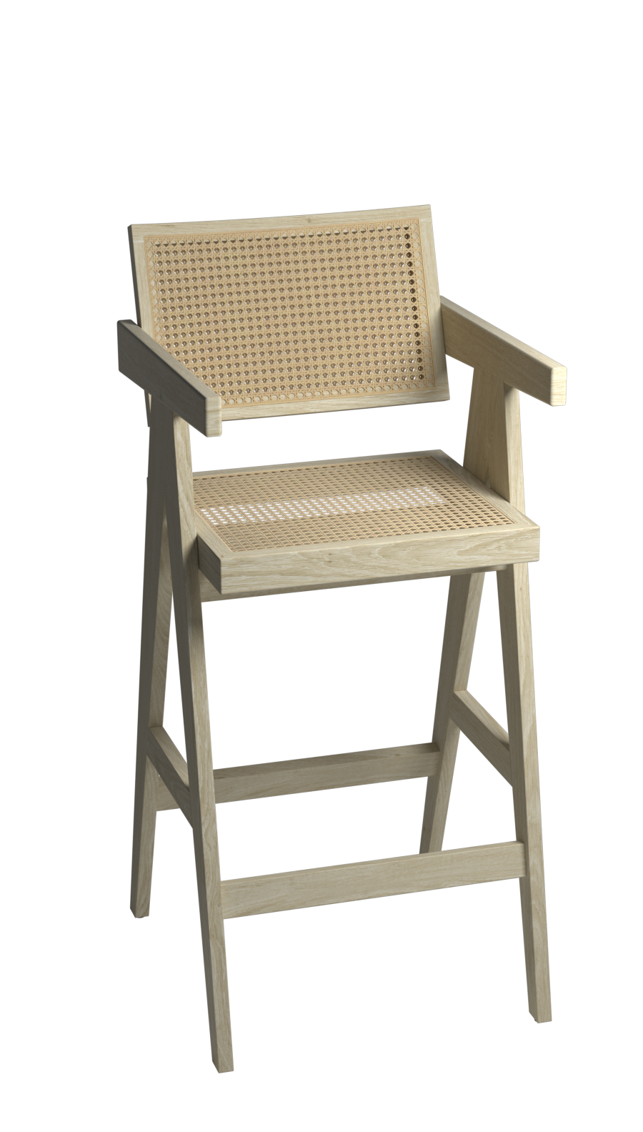 Natural rattan seat barstool named Pierre with a modern design, 65-88 cm height, perfect for contemporary home or bar seating.