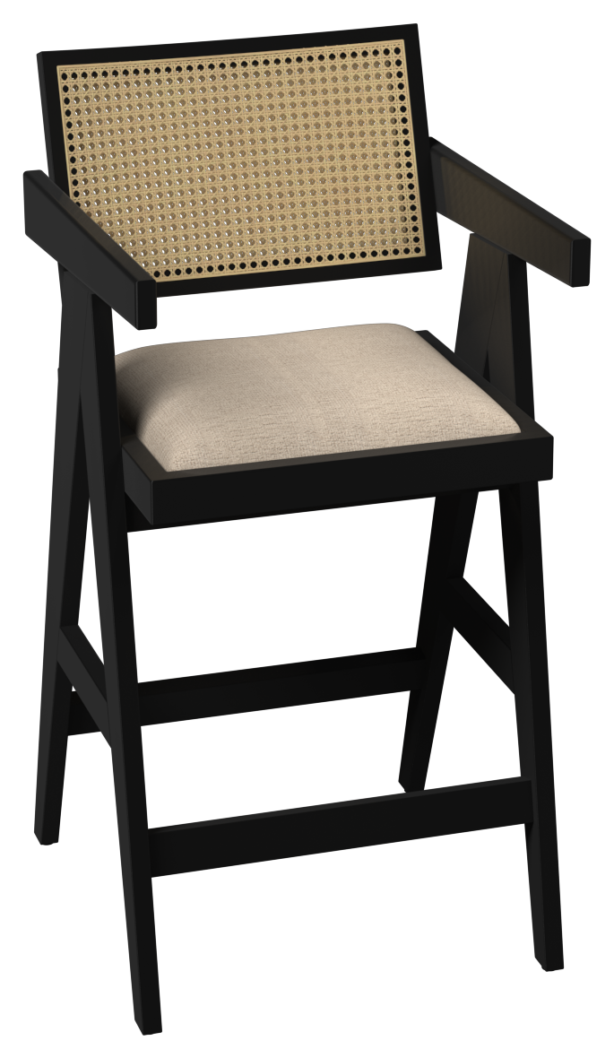 My Store Pierre black barstool with upholstered off-white seat, 65-88 cm height, modern design, and sturdy black frame.