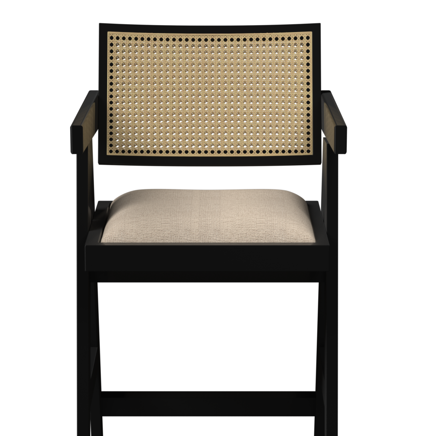 Off-white upholstered barstool with black Pierre frame, 65-88 cm height, showcasing a modern seating design.