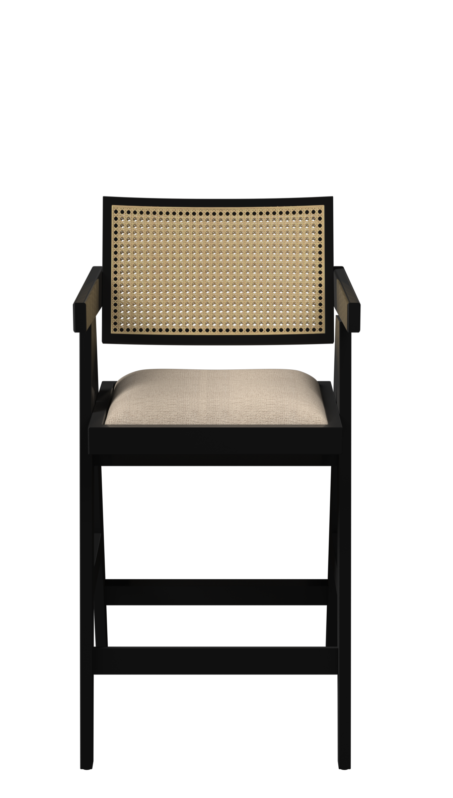 Off-white upholstered barstool with black Pierre frame, 65-88 cm height, showcasing a modern seating design.