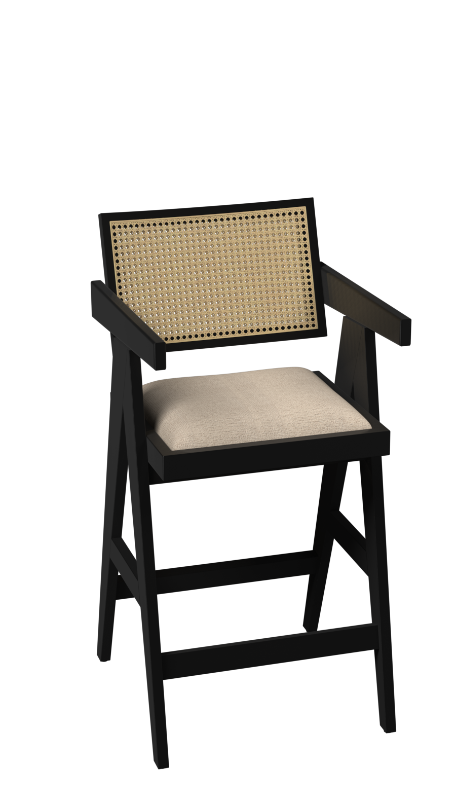 Upholstered off-white Pierre barstool with black legs, 65-88 cm height, modern design, suitable for kitchen or bar area.