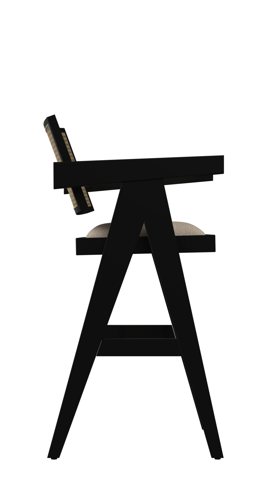 Black Pierre barstool with off-white upholstered seat and black metal legs, modern and comfortable for kitchen or bar area.