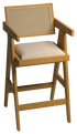 Off-white upholstered Pierre barstool with brown wooden legs, showcasing a modern design and comfortable seat height.