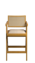 Off-white upholstered Pierre barstool with brown wooden legs, 65-88 cm height, modern design for kitchen or bar area.