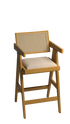 Off-white upholstered barstool with brown Pierre frame, compact height, modern design, suitable for kitchen or bar area.