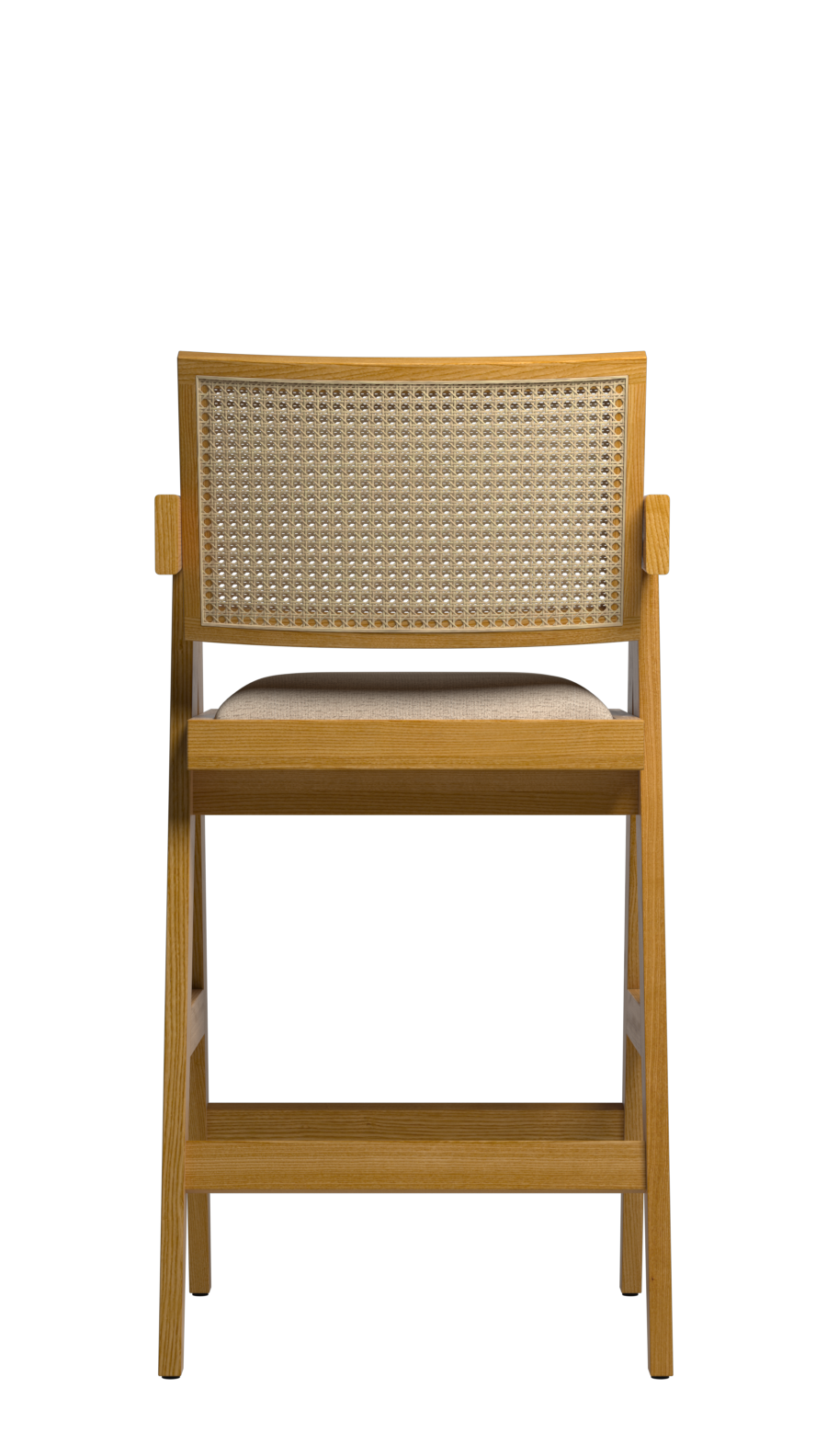 Off-white upholstered Pierre barstool with brown legs, 65-88 cm height, modern design, suitable for kitchen or bar area