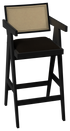 Black upholstered seat barstool from the Pierre collection, featuring a sleek modern design with sturdy black legs.