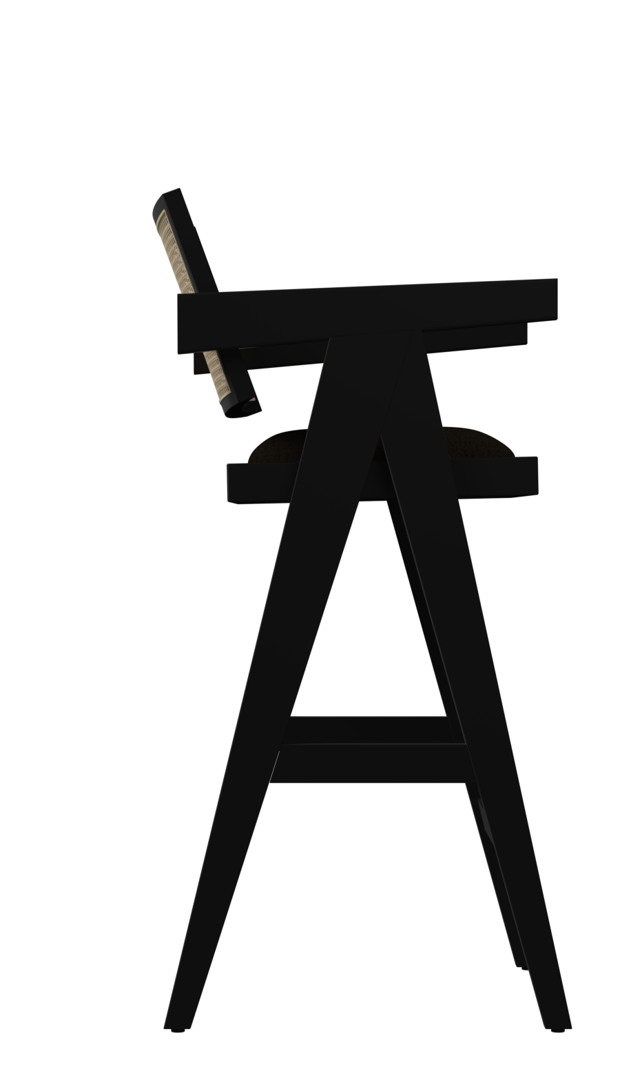 Black upholstered seat barstool from Pierre collection by My Store, featuring a sleek, modern design and sturdy black legs.