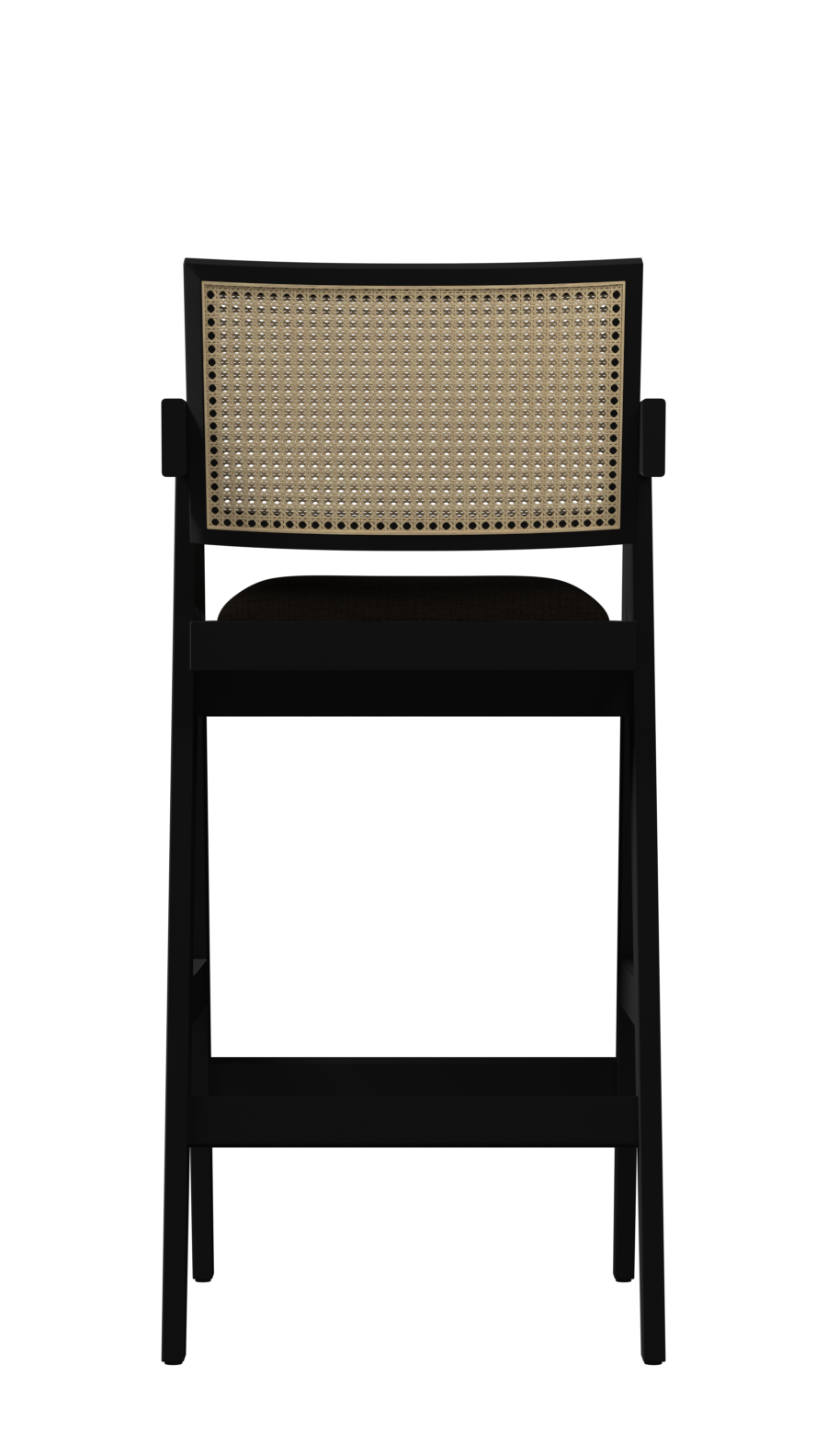 Black upholstered seat barstool named Pierre featuring a modern design, ideal for kitchen or bar area.
