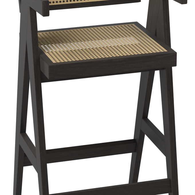 Dark brown rattan seat barstool named Pierre with a 65 cm height, featuring a stylish and sturdy design for contemporary seating.