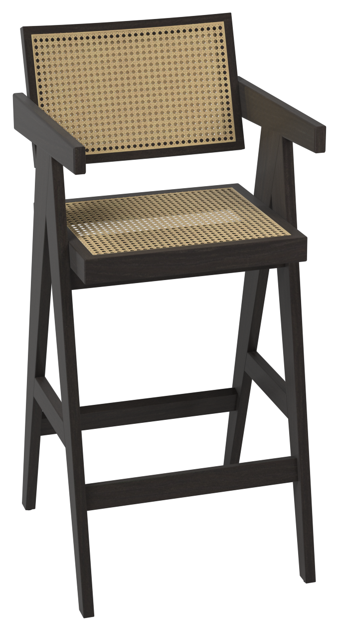 Dark brown rattan seat barstool named Pierre with a 65 cm height, featuring a stylish and sturdy design for contemporary seating.
