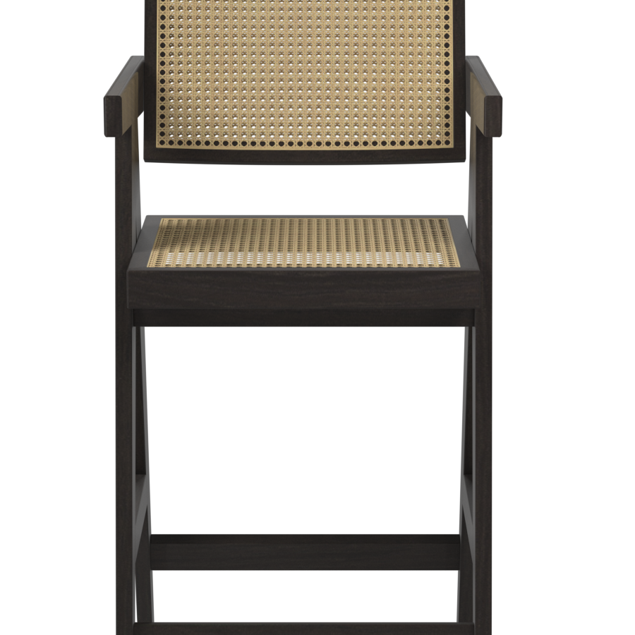 Dark brown Pierre barstool with rattan seat, featuring a sturdy design and modern style for kitchen or bar areas.