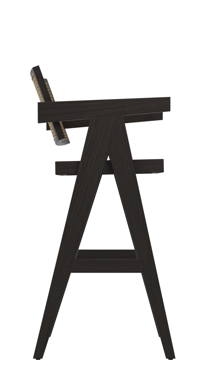 Dark brown rattan seat barstool named Pierre with a 65 cm height, featuring a sleek, modern design for contemporary interiors.