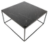 Square Nero Marquina black marble coffee table with glossy finish and subtle scratches, 80x80 cm, by My Store.
