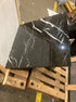 Square Nero Marquina black marble coffee table with a glossy finish, 80x80 cm, featuring subtle surface stains.