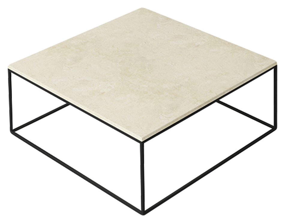 Square Crema Marfil marble coffee table with matte finish and light stain details, 80x80 cm, by My Store.