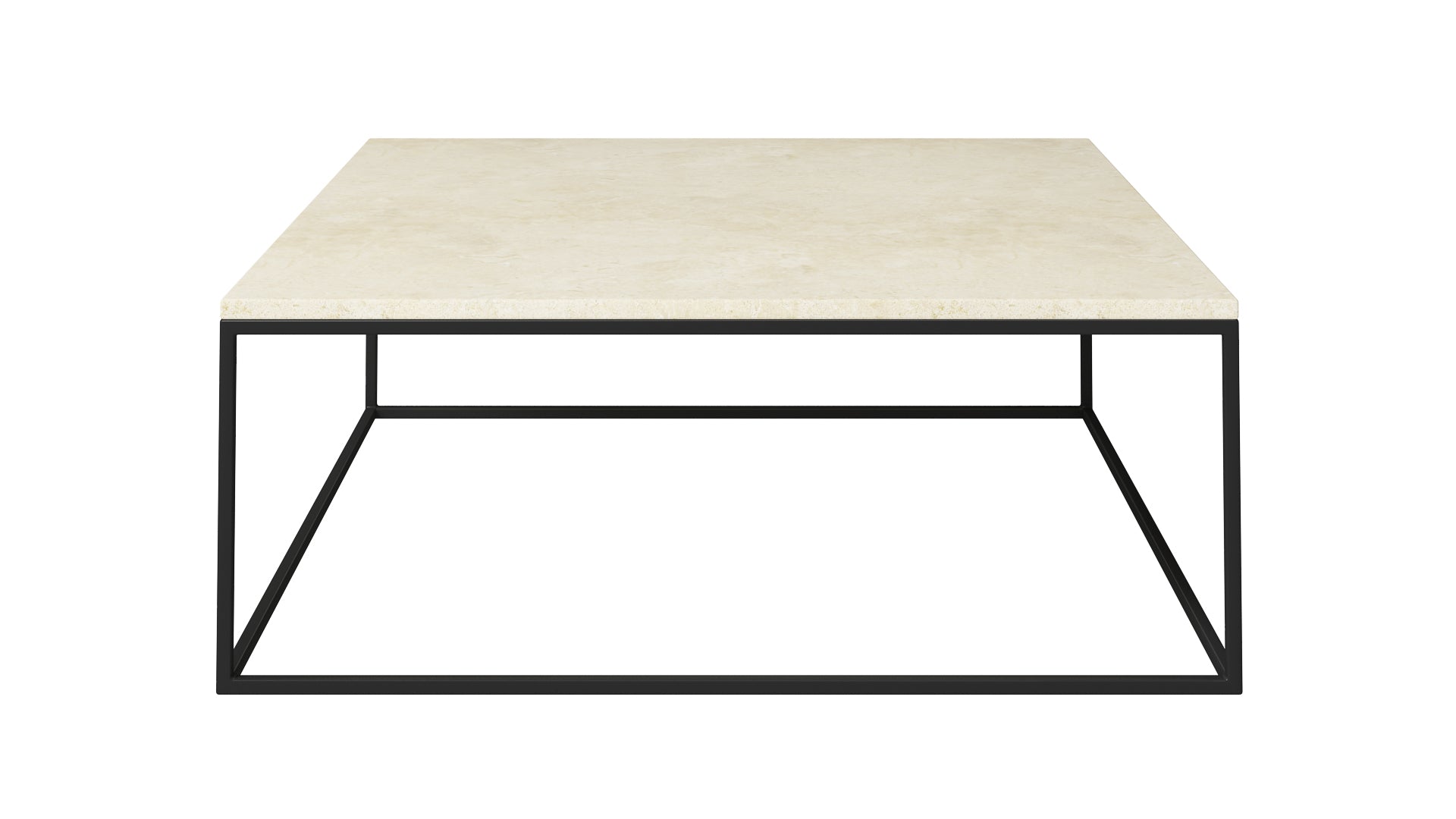 Square marble coffee table in Crema Marfil beige with matte finish, featuring light natural stone stains, by My Store.
