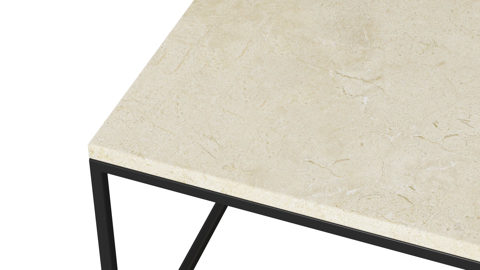 Square marble coffee table in Crema Marfil beige with matte finish, featuring light natural stains, by My Store.