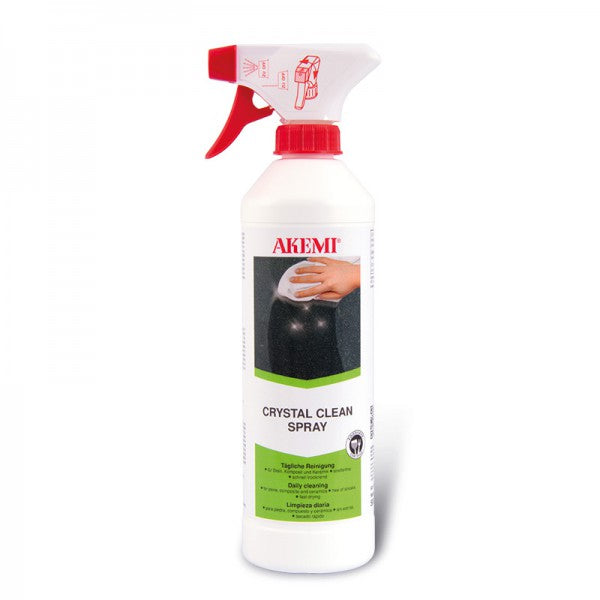 AKEMI Marble Cleaner bottle with label showing cleaning solution for marble surfaces, featuring a spray nozzle and branding.