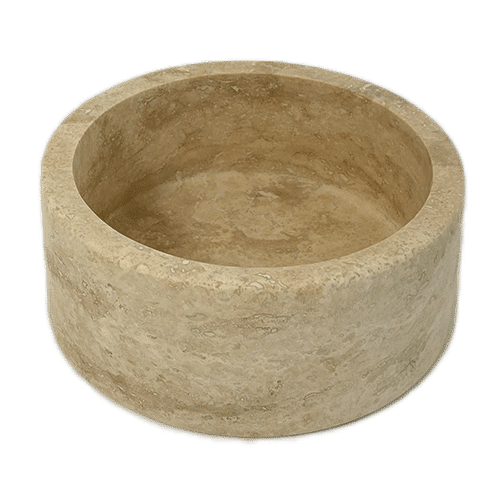 Artifakt Collection fruit bowl made of travertine stone, featuring a smooth, rounded design perfect for modern home decor.