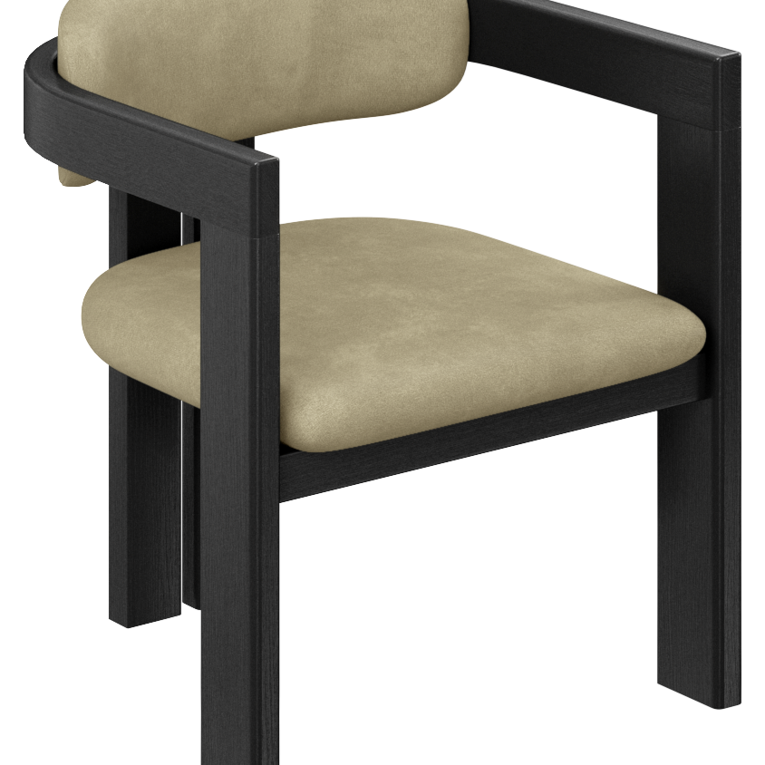 Black upholstered dining chair from TRIBUTE collection by My Store, featuring a comfortable, stylish seat and sleek design.
