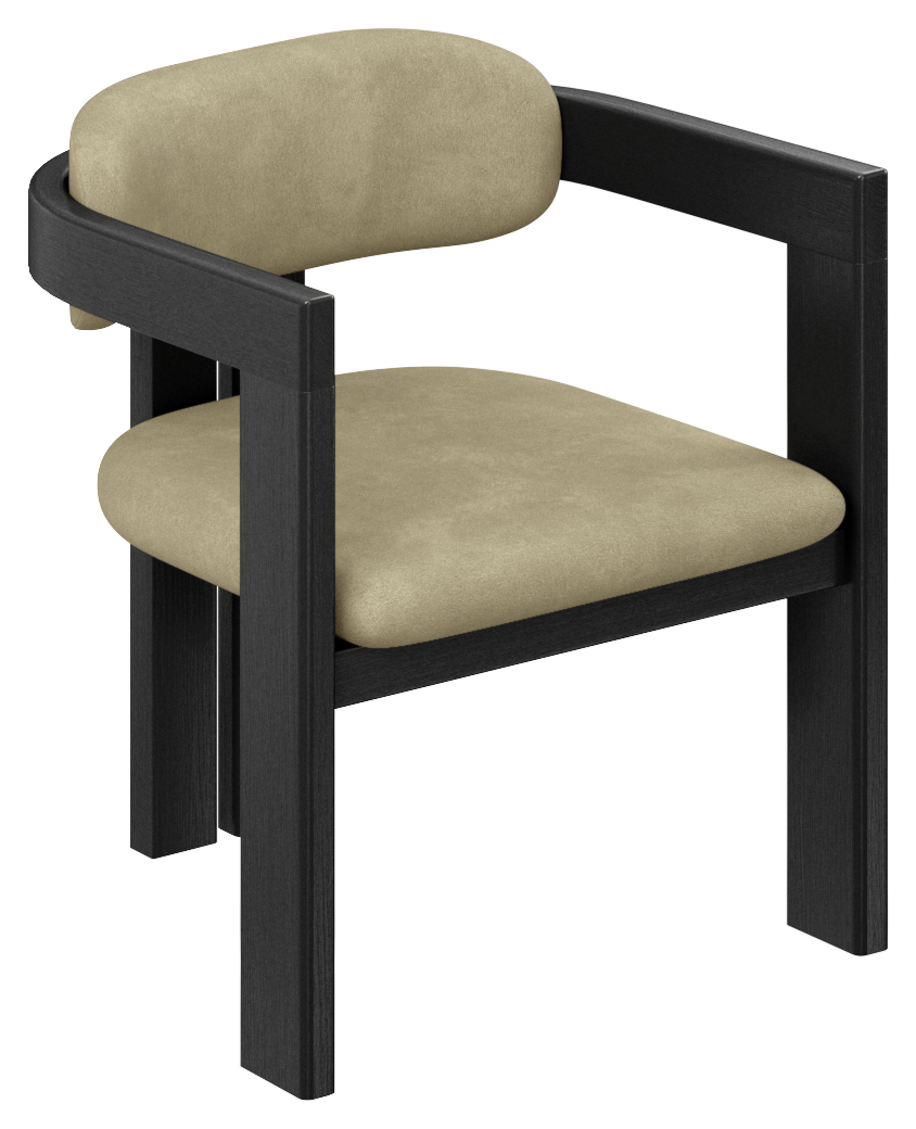 Black upholstered dining chair from TRIBUTE collection by My Store, featuring a comfortable, stylish seat and sleek design.