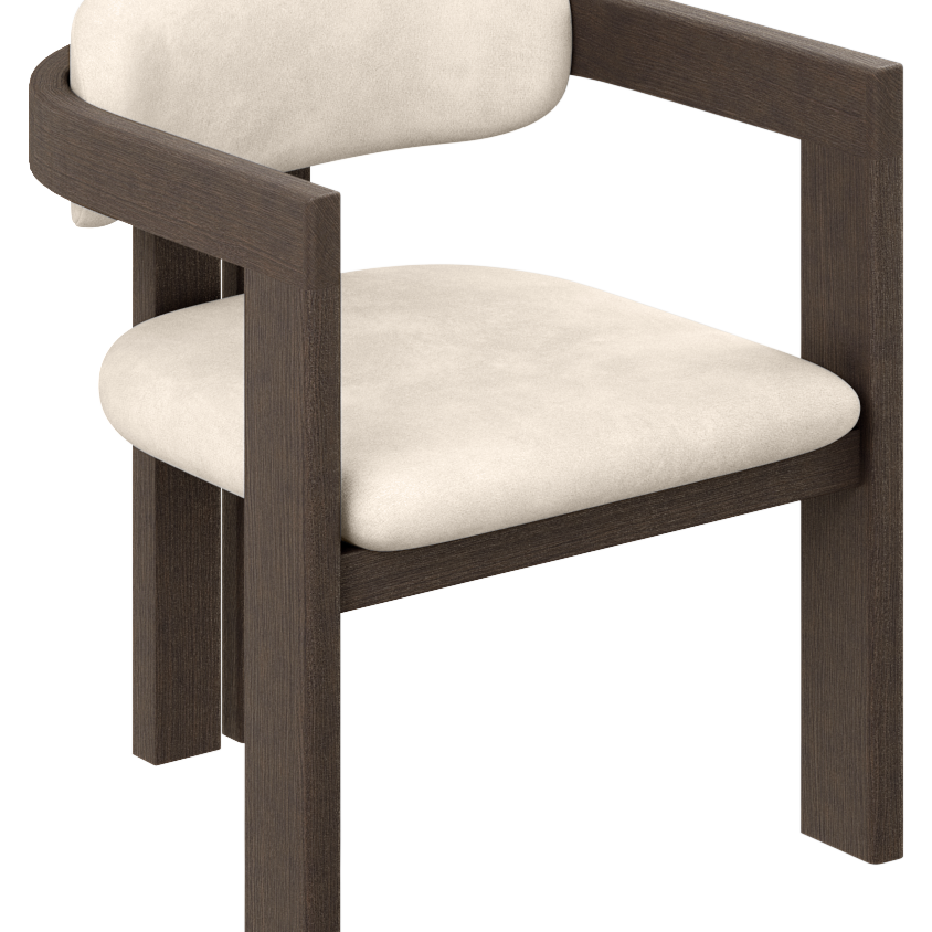 Dark brown upholstered dining chair with off-white seat, modern design from the TRIBUTE collection.