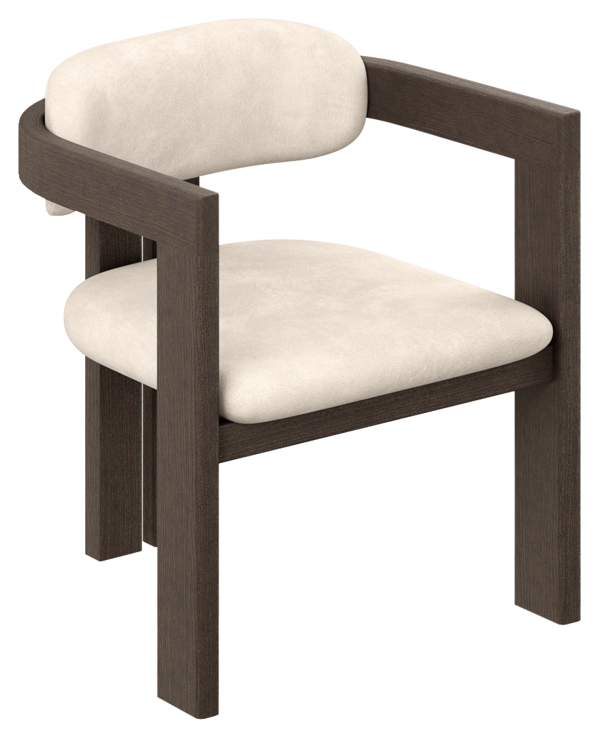 Dark brown upholstered dining chair with off-white seat, modern design from the TRIBUTE collection.