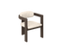 Upholstered off-white dining chair with dark brown wooden legs and frame from the Tribute collection.